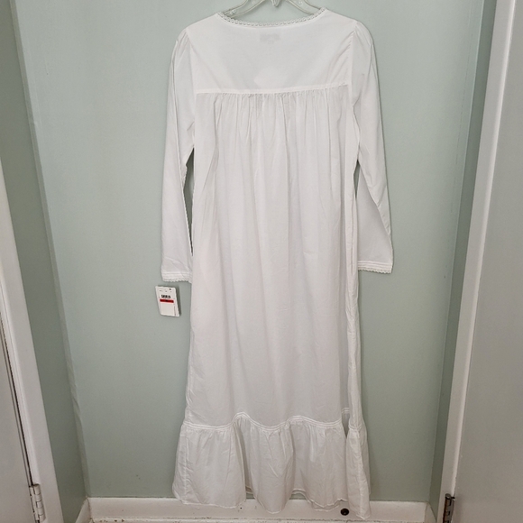 Eileen West XS Long White Long Sleeve Cotton Nightgown Pockets Cottagecore New - Picture 6 of 12
